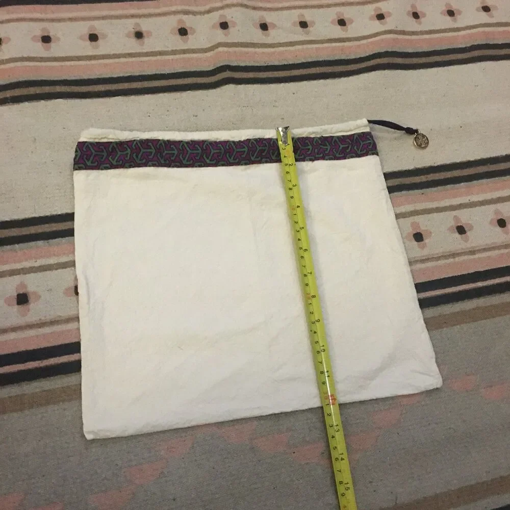 Tory Burch cream drawstring Dustbag 12” x 13” Colorful ribbon trim Garment bag